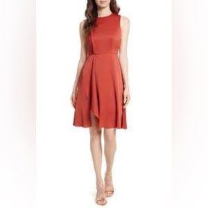 NWT. Ted Baker Winni Sleveless Satin dress in brick red. Size 0